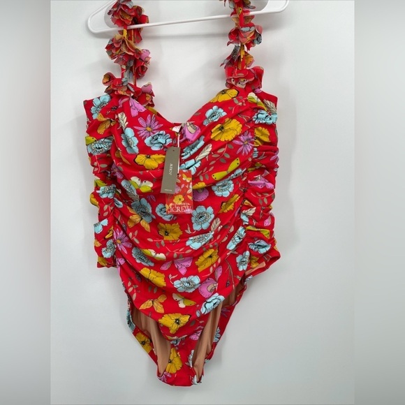 Dauphinette X J.Crew Ruched Flower-Strap One-Piece Swimsuit Plus Size 24 (3X) - Picture 1 of 6